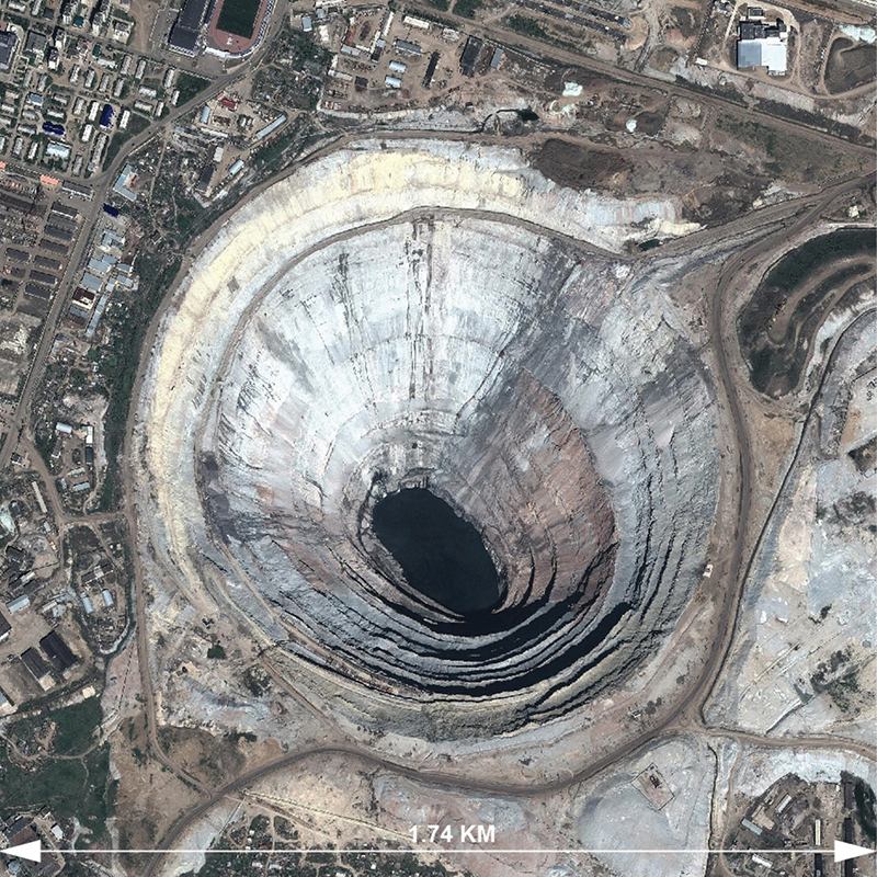 Mir Mine (Inactive Open Pit Diamond Mine)<br>Mirny, Sakha Province, Siberia, Russia<br>1957-2001